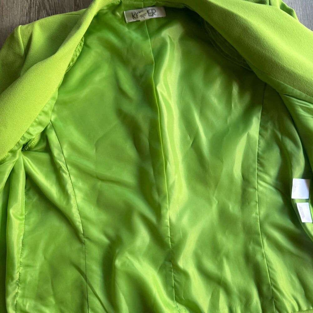 Kasper Women Blazer Shawl Collar Open Front Green Career Jacket 3/4 Sleeves - Picture 9 of 10